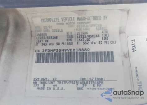 1997 Ford F-350 Xl from USA, damaged, VIN 1FDHF35H9VEB18880